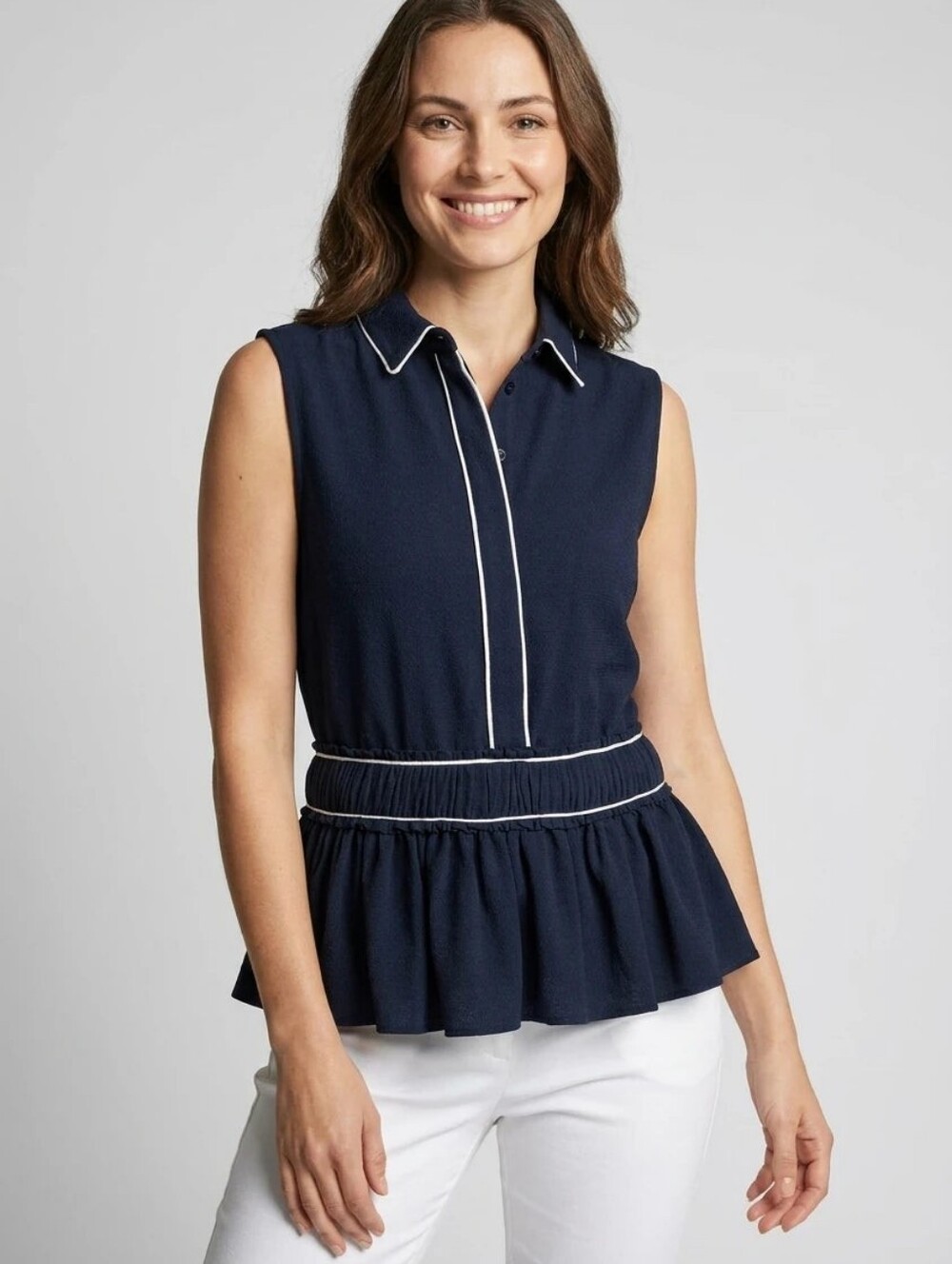 GANNI Navy Piped Mini Dress Size 36 Like New